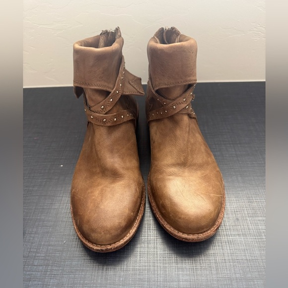 Free People Alamosa Brown Leather Ankle Zipper Fold Down Booties Size 37 6.5 - Picture 8 of 8